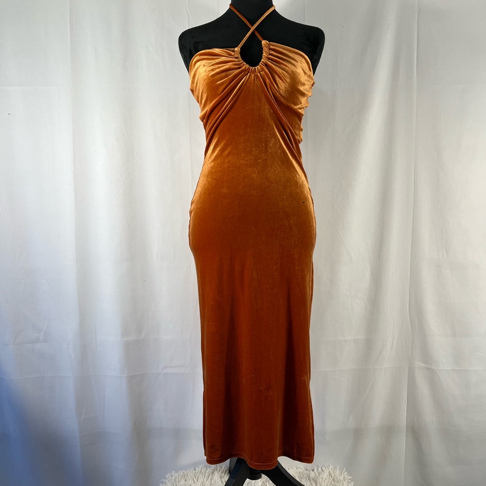 Orange,Rust velvet, halter, midi dress, large 
NWT - Picture 9 of 9